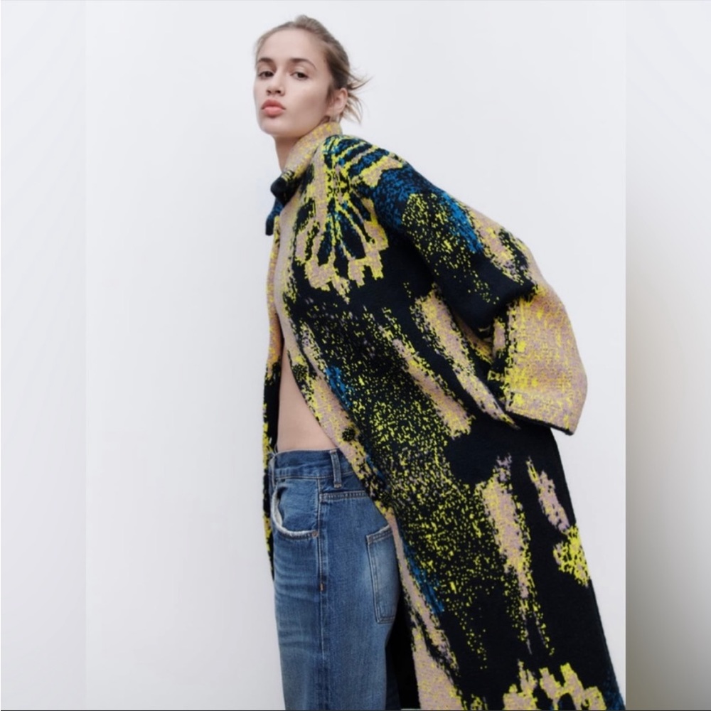ZARA multicolored Jacquard Knit Coat